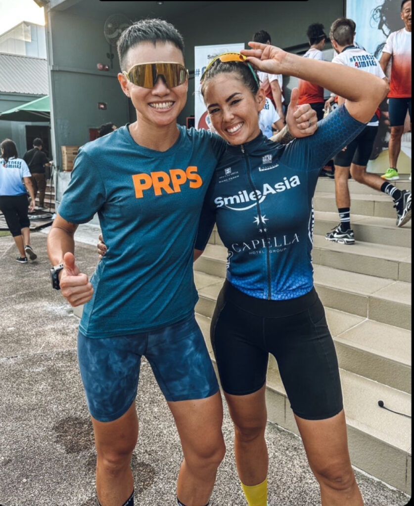 Claire Jedrek with Ling Er, triathlete
